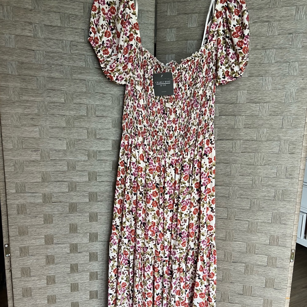 She + Sky Red and White Puff Sleeve Sundress